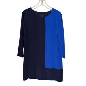 J. Crew Jules Color Block Dress 100% Silk Blue/Black Sz. 2 Shift Wedding Party